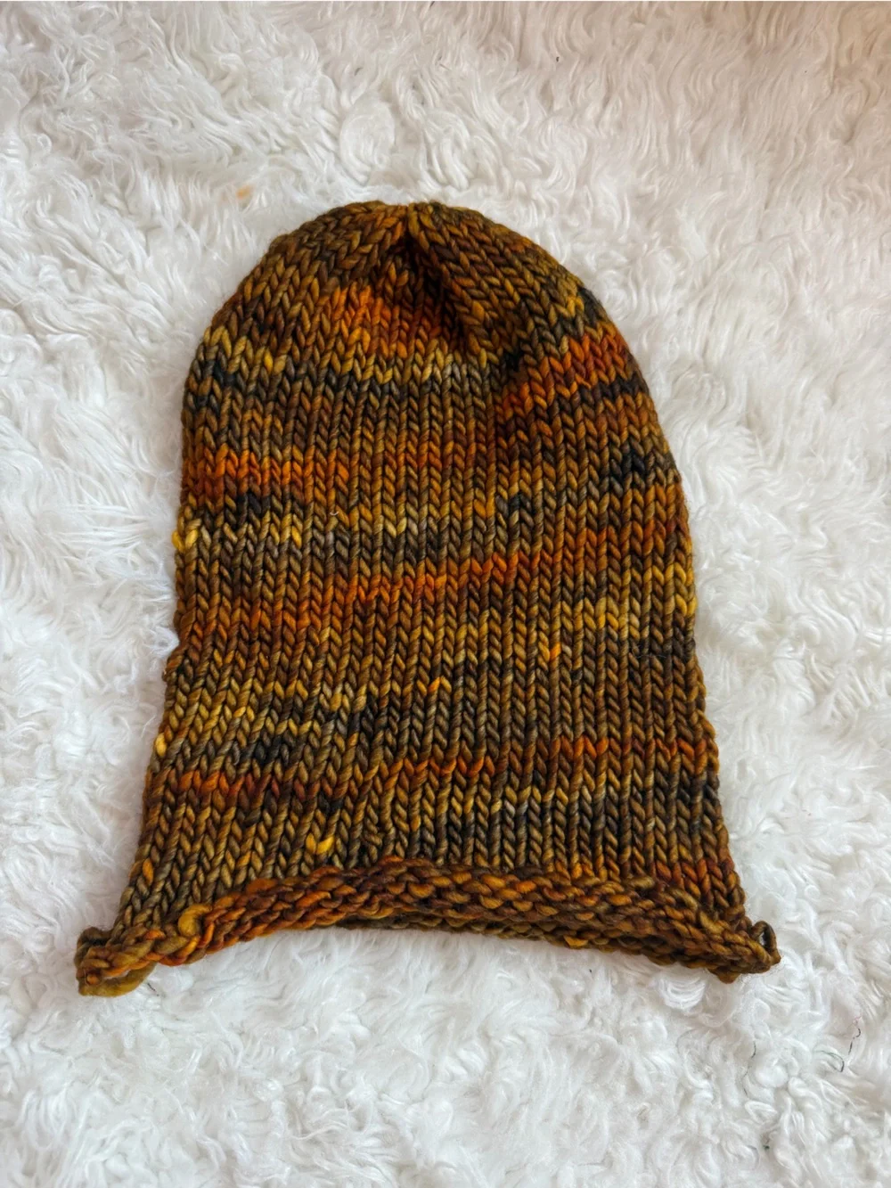 Handknit Beanie Handdyed Merino Wool - Fire’s Embers